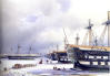 "Кронштадт. Военная гавань зимой". Акварель Л. Премацци. 1851.